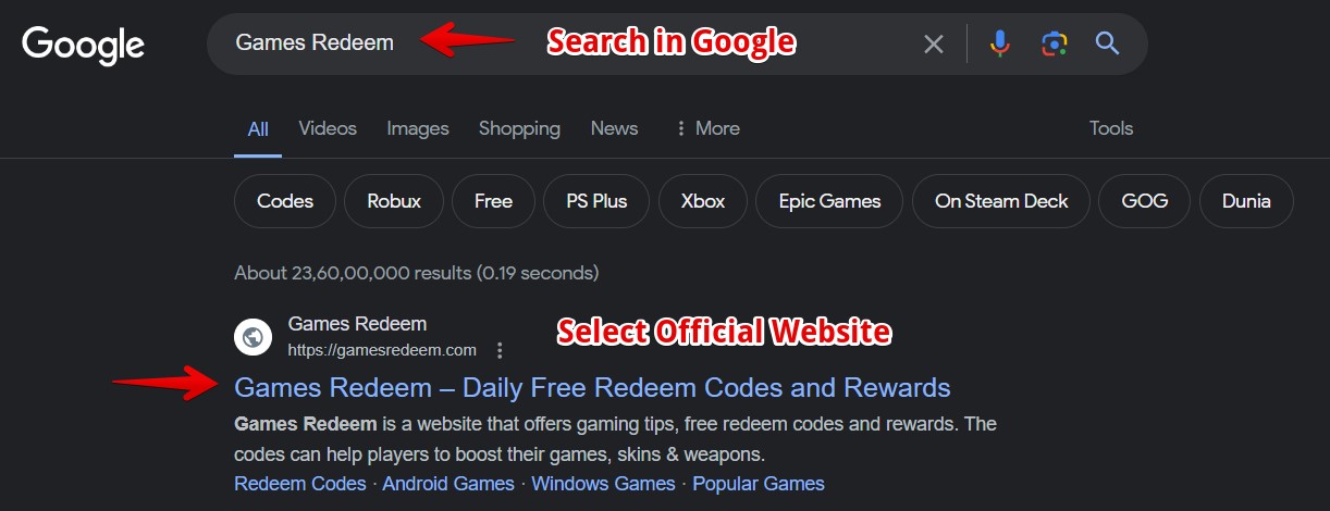 Search Games Redeem