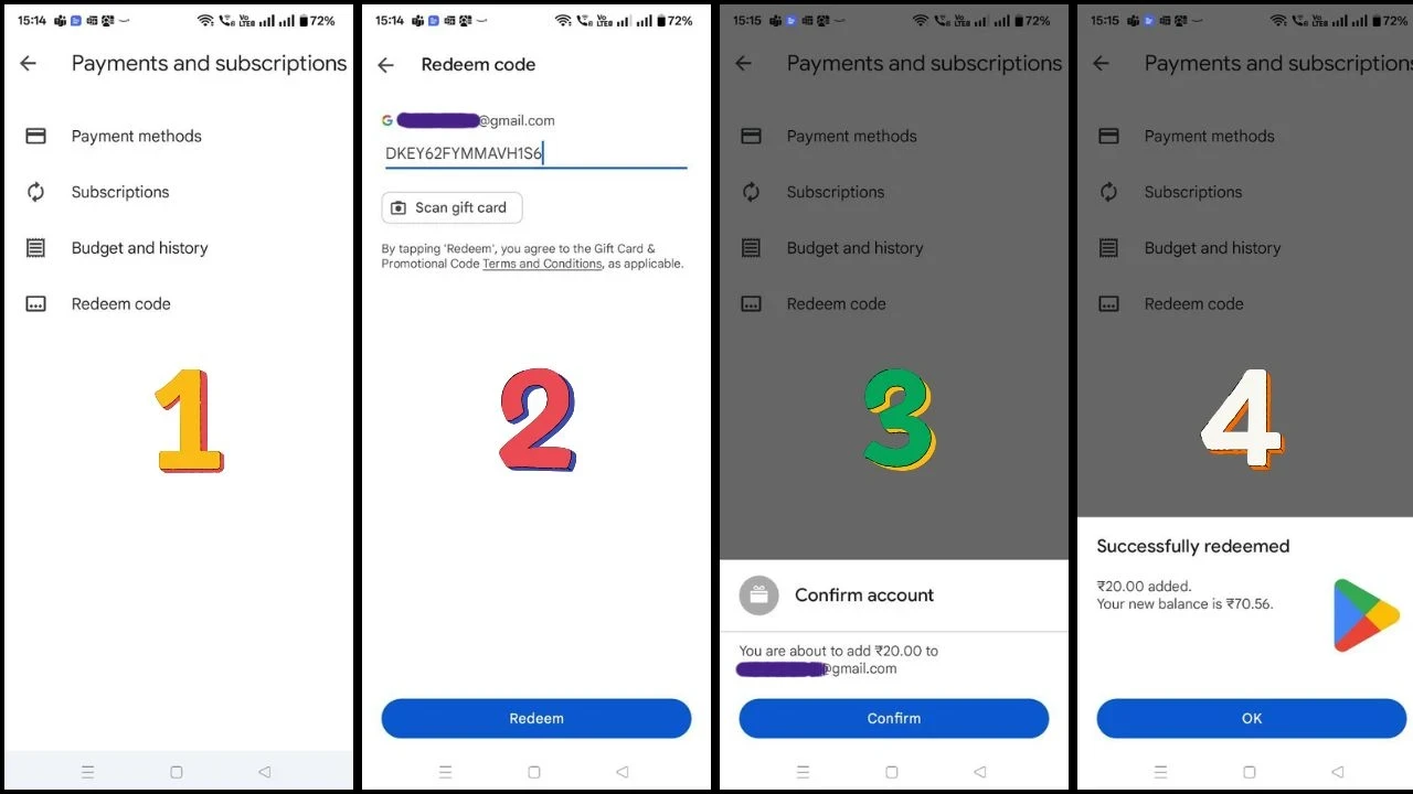google play recharge code Steps to Redeem Recharge Code in Mobile